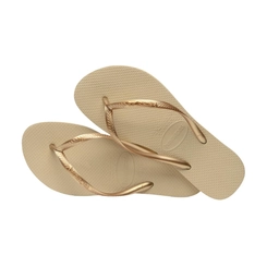 Chinelo Feminino Havaianas Slim 4000030 Areia com Tira Dourada