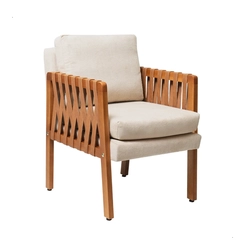 Poltrona Estofada com Braços de Madeira Córdoba MS Decor Bege