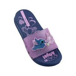 Chinelo Infantil Menina Ipanema Stitch Disney Vibe Slide 27535 Azul/Rosa com Glitter