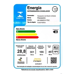 Geladeira 2 Portas 467L Frost Free Inverter Panasonic NR-BB65GV7B Preta Bivolt