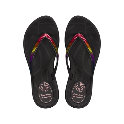Chinelo Infantil Menina Ipanema Shine 27569 Preto com Tira Arco-Íris