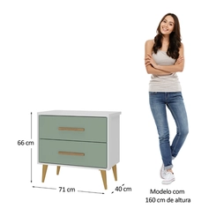Mesa de Cabeceira 2 Gavetas Rodial Arco-Íris 66CR0280 Branco/Verde SE