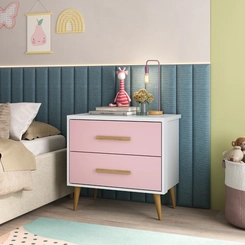 Mesa de Cabeceira 2 Gavetas Rodial Arco-Íris 65CR0280 Branco/Rosa SE