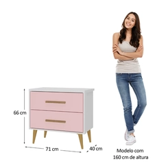 Mesa de Cabeceira 2 Gavetas Rodial Arco-Íris 65CR0280 Branco/Rosa SE