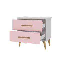 Mesa de Cabeceira 2 Gavetas Rodial Arco-Íris 65CR0280 Branco/Rosa SE
