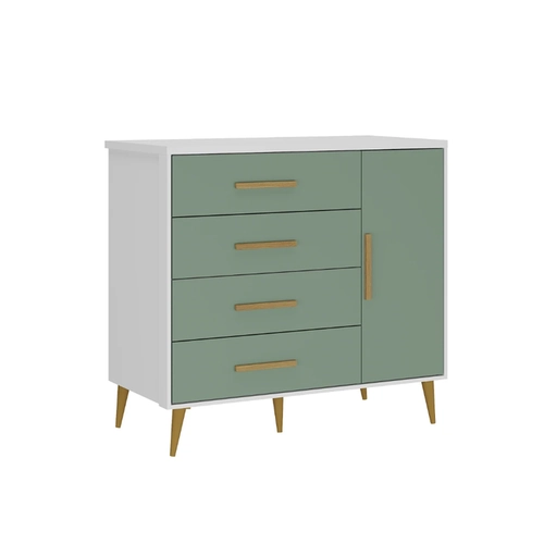 Cômoda 4 Gavetas 1 Porta Rodial Kids 66CO1480 Branco/Verde SE