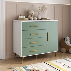 Cômoda 4 Gavetas 1 Porta Rodial Kids 66CO1480 Branco/Verde SE