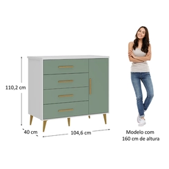 Cômoda 4 Gavetas 1 Porta Rodial Kids 66CO1480 Branco/Verde SE