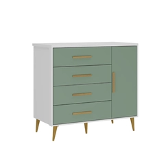 Cômoda 4 Gavetas 1 Porta Rodial Kids 66CO1480 Branco/Verde SE