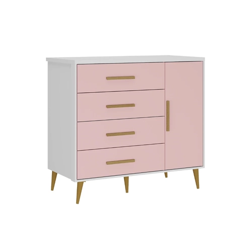 Cômoda 4 Gavetas 1 Porta Rodial Kids 65CO1480 Branco/Rosa SE