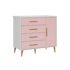 Cômoda 4 Gavetas 1 Porta Rodial Kids 65CO1480 Branco/Rosa SE
