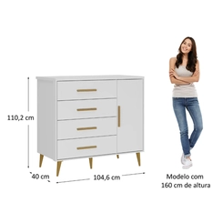 Cômoda 4 Gavetas 1 Porta Rodial Kids 11CO1480 Branco SE