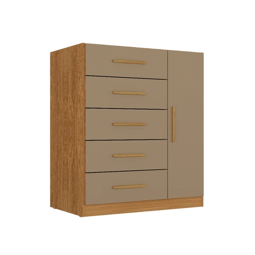 Cômoda 5 Gavetas 1 Porta Rodial Corais 55CO1524 Cinamomo/Capuccino SE