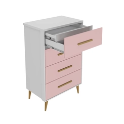 Cômoda 4 Gavetas Rodial Magia 66CO0480 Branco/Rosa SE