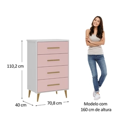 Cômoda 4 Gavetas Rodial Magia 66CO0480 Branco/Rosa SE