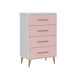 Cômoda 4 Gavetas Rodial Magia 66CO0480 Branco/Rosa SE