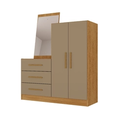 Cômoda com Espelho 3 Gavetas 2 Portas Rodial Dunas 55CO2326-E Cinamomo/Capuccino SE