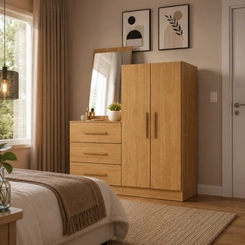 Cômoda com Espelho 3 Gavetas 2 Portas Rodial Dunas 50CO2326-E Cinamomo SE