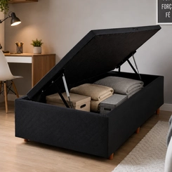 Base Box Baú Solteiro Cristalflex 88x188x46cm Preto SE