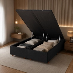 Base Box Baú Queen Size Cristalflex 158x198x46cm Preto SE