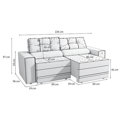 Sofá Retrátil 2 Lugares 226cm Kappesberg Havana S232-2-A050 Titânio SE