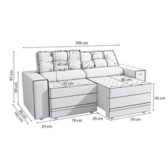 Sofá Retrátil 2 Lugares 206cm Kappesberg Havana S231-2-A085 Areia SE