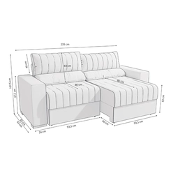 Sofá Retrátil 2 Lugares 235cm Kappesberg Piero S230-2-A027 Cinza Claro SE
