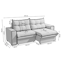 Sofá Retrátil 2 Lugares 235cm Kappesberg Dorian S229-2-A027 Cinza Claro SE