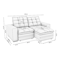 Sofá Retrátil 2 Lugares 235cm Kappesberg Vitto S223-2-A027 Cinza Claro SE