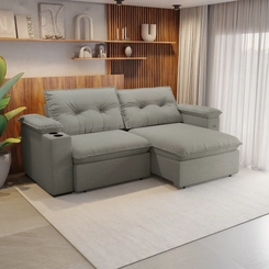 Sofá Retrátil 4 Lugares 260cm Kappesberg Zandon S221-2-A074 Mescla Cinza/Branco SE