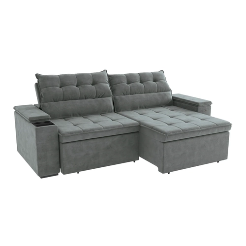 Sofá Retrátil 4 Lugares 260cm Kappesberg Onix S220-2-A050 Titânio SE
