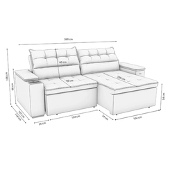 Sofá Retrátil 4 Lugares 260cm Kappesberg Onix S220-2-A050 Titânio SE