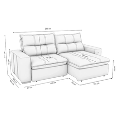 Sofá Retrátil 4 Lugares 260cm Kappesberg Kairo S219-2-A050 Titânio SE