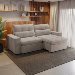 Sofá Retrátil 4 Lugares 260cm Kappesberg Kairo S219-2-A027 Cinza Claro SE