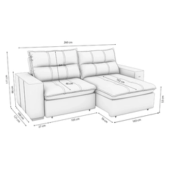Sofá Retrátil 4 Lugares 260cm Kappesberg Kairo S219-2-A027 Cinza Claro SE