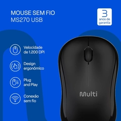 Mouse Sem Fio Design Ergonômico Multilaser MO651 Preto