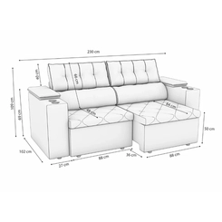 Sofá Retrátil 2 Lugares 230cm Kappesberg Otto S201-2-A027 Cinza Claro SE