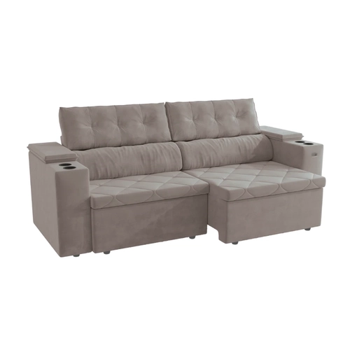 Sofá Retrátil 4 Lugares 260cm Kappesberg Otto S200-2-A027 Cinza Claro SE