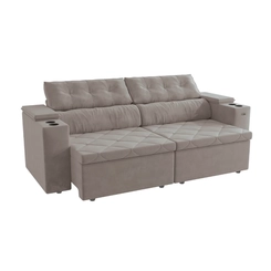 Sofá Retrátil 4 Lugares 260cm Kappesberg Otto S200-2-A027 Cinza Claro SE
