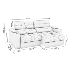 Sofá Retrátil 4 Lugares 261cm Kappesberg Premier S179-2-A050 Titânio SE