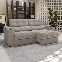 Sofá Retrátil 4 Lugares 261cm Kappesberg Premier S179-2-A027 Cinza Claro SE