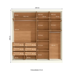 Guarda-Roupa 2 Portas 6 Gavetas Kappesberg T592 Off White/Canela SE