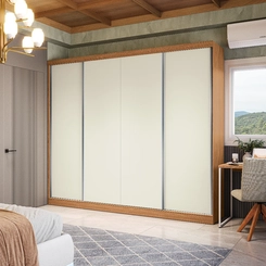 Guarda-Roupa 4 Portas de Correr 4 Gavetas Kappesberg T590 Canela/Grafite/Off White SE