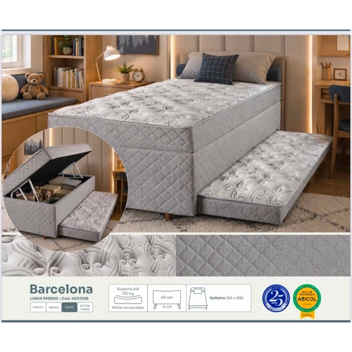 Conjugado 3 em 1 Solteiro Baú 88x188x66cm Cristalflex Barcelona 4001298 Cinza