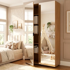 Sapateira 1 Porta com Espelho 60cm Telasul Versa 702022-02 Freijó