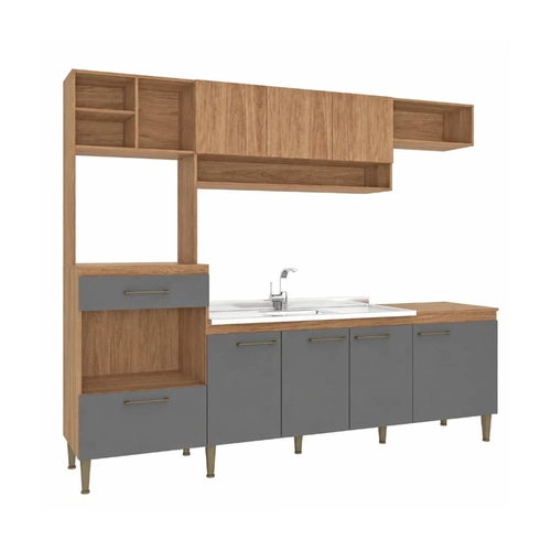 Cozinha Compacta 8 Portas 1 Gaveta Fellicci Inova CC120 Mel/Grafite