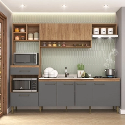 Cozinha Compacta 8 Portas 1 Gaveta Fellicci Inova CC120 Mel/Grafite