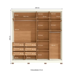 Guarda-Roupa 2 Portas de Correr 6 Gavetas Kappesberg CB03T592 Off White/Canela SE