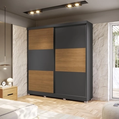 Guarda-Roupa 2 Portas de Correr 6 Gavetas Kappesberg CB03T592 Grafite/Canela SE