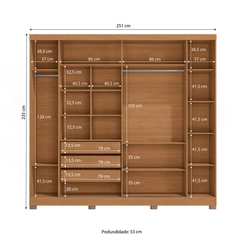 Guarda-Roupa 4 Portas 3 Gavetas Kappesberg CB01T591 Canela/Grafite SE